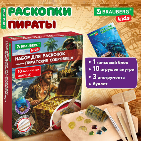Набор для раскопок "Пиратский клад" 17x21,5 см, инструменты, BRAUBERG Набор для раскопок "Пиратский клад" 17x21,5 см, инструменты, BRAUBERG