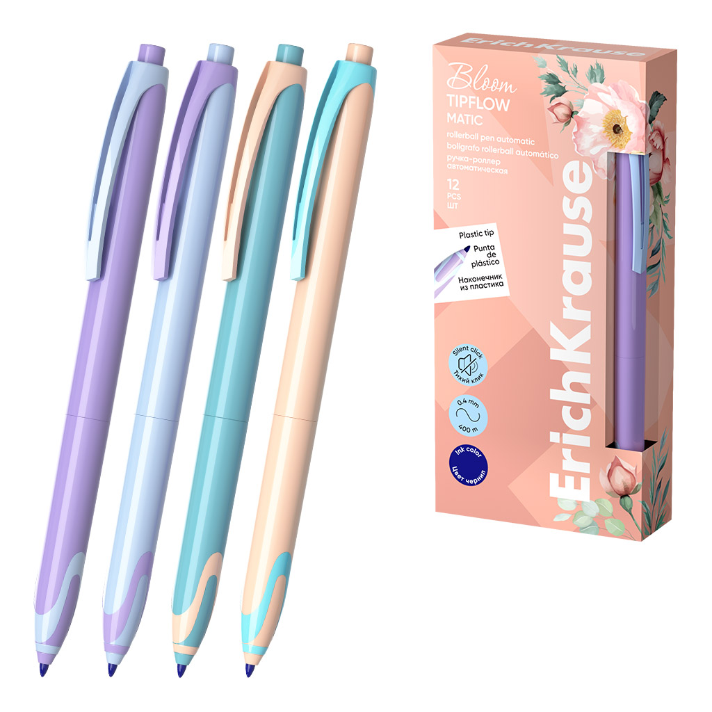 Ручка-роллер автоматическая ErichKrause TipFlow Matic Pastel Bloom 0.5, цвет Ручка-роллер автоматическая ErichKrause TipFlow Matic Pastel Bloom 0.5, цвет