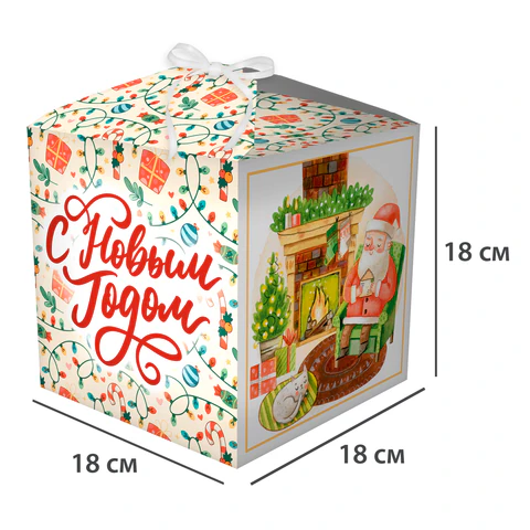 Коробка самосборная подарочная новогодняя (1 шт.), 18х18х18 см, "Ассорти