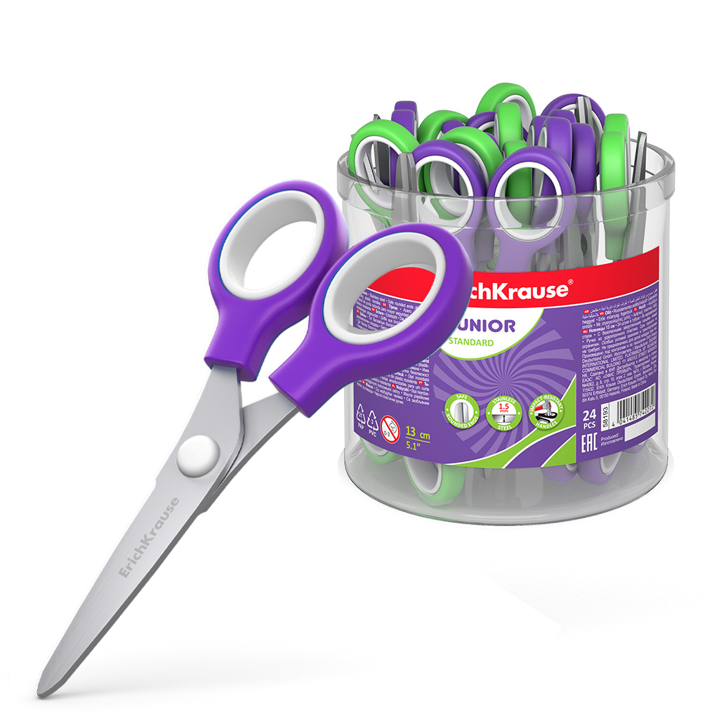 Ножницы ErichKrause® Junior, 13см (в тубусе по 24 шт.) Ножницы ErichKrause® Junior, 13см (в тубусе по 24 шт.)