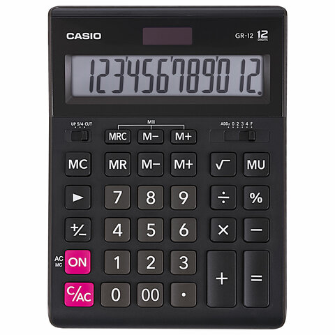 Калькулятор настольный CASIO GR-12-W (209х155 мм), 12 разрядов, двойное питание, Калькулятор настольный CASIO GR-12-W (209х155 мм), 12 разрядов, двойное питание,