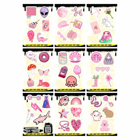 Наклейки виниловые, 45-78 шт., 9 листов, А6, "ЯРКИЕ ДИЗАЙНЫ", АССОРТИ,