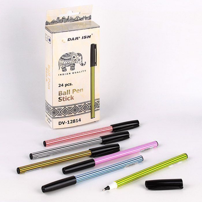 Ручка шариковая синяя "Darvish" Stick корпус в полосочку цвет ассорти