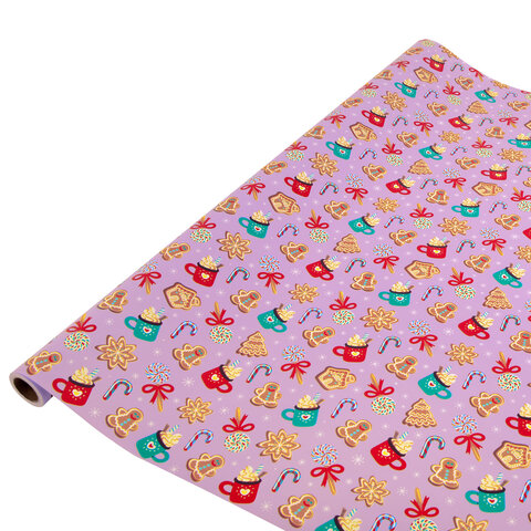 Бумага упаковочная мелованная BIG SIZE новогодняя "Сладости", 0,7х10