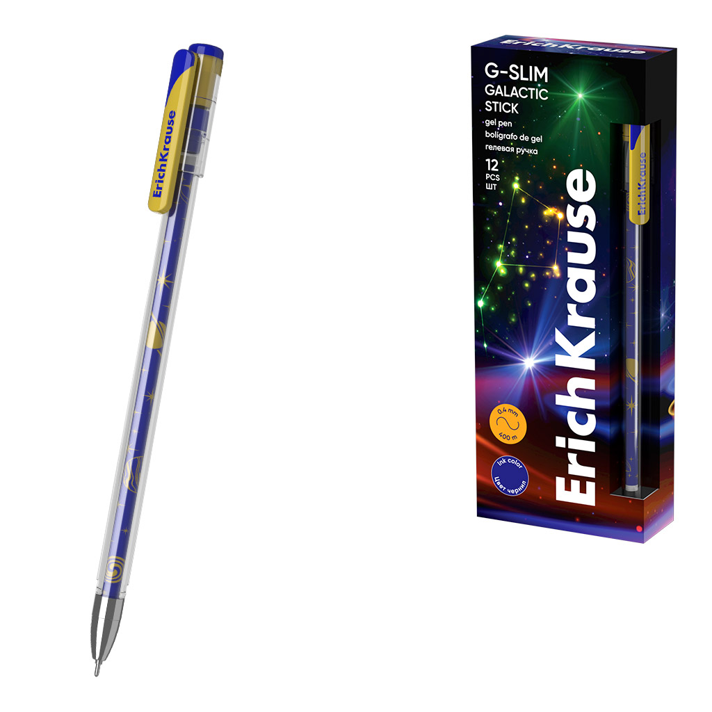 Ручка гелевая ErichKrause G-Slim Stick Galactic 0.5, цвет чернил синий (в Ручка гелевая ErichKrause G-Slim Stick Galactic 0.5, цвет чернил синий (в
