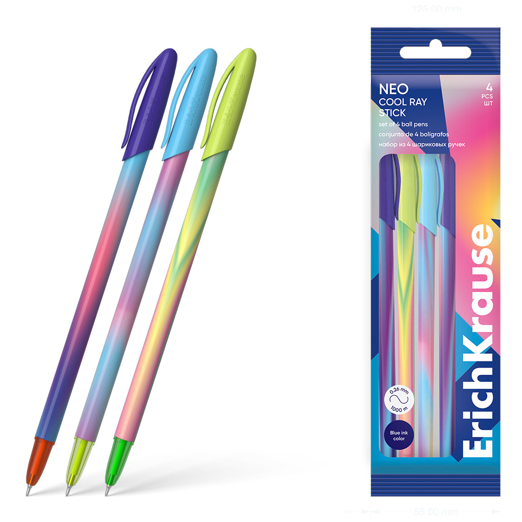 Набор из 4 ручек шариковых Erich Krause Neo® Stick Cool Ray 0.7, Super Glide Набор из 4 ручек шариковых Erich Krause Neo® Stick Cool Ray 0.7, Super Glide