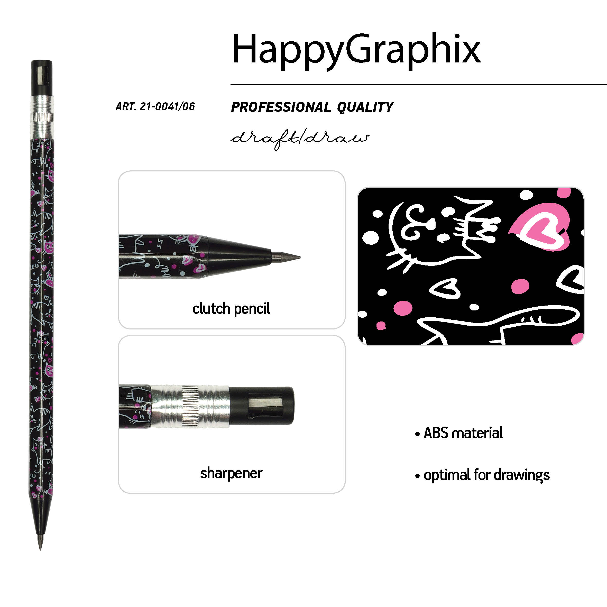 КАРАНДАШ МЕХАНИЧЕСКИЙ ЦАНГОВЫЙ С ТОЧИЛКОЙ "FunGraphix. Черные котята" КАРАНДАШ МЕХАНИЧЕСКИЙ ЦАНГОВЫЙ С ТОЧИЛКОЙ "FunGraphix. Черные котята"