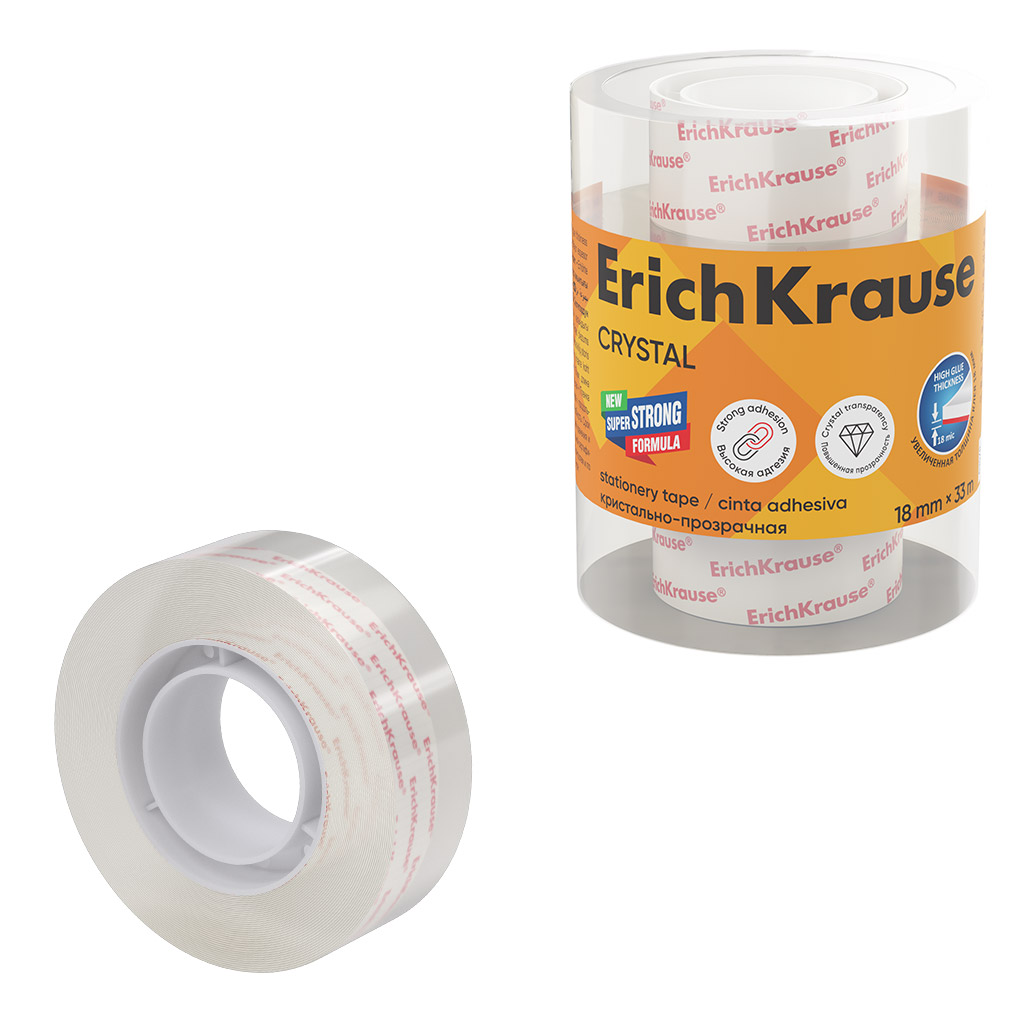 Набор из 4 клейких лент ErichKrause Crystal, повышенной прозрачности, 18ммх33м Набор из 4 клейких лент ErichKrause Crystal, повышенной прозрачности, 18ммх33м