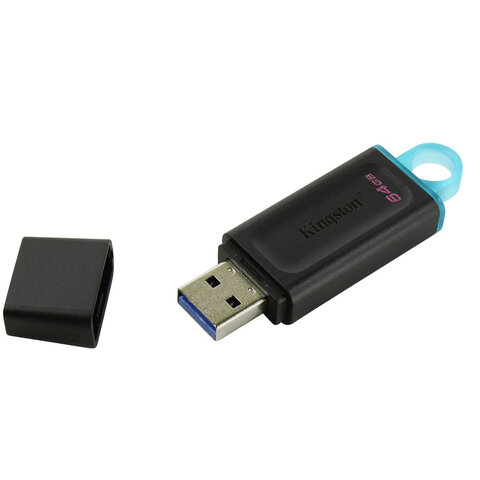 Флеш-диск 64GB KINGSTON DataTraveler Exodia, разъем USB 3.2, черный/бирюзовый,