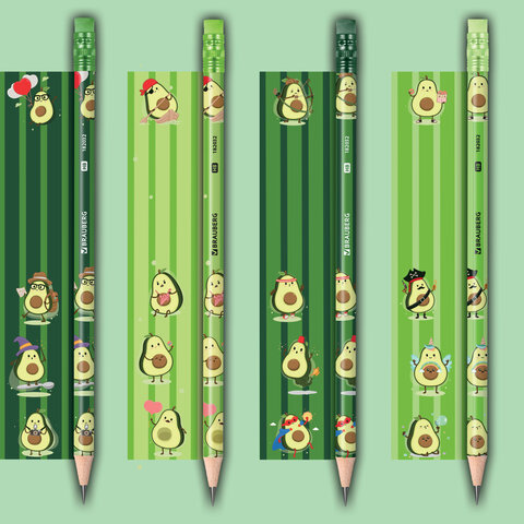 Набор карандашей чернографитных с принтом BRAUBERG "AVOCADO", 12 штук,