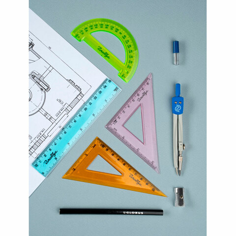 Чертежный набор 9 предметов, пластиковый пенал с европодвесом, РОССИЯ, GLOBUS, Чертежный набор 9 предметов, пластиковый пенал с европодвесом, РОССИЯ, GLOBUS,