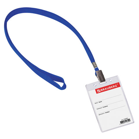 Бейдж вертикальный (90х60 мм), на синей ленте 45 см, BRAUBERG, 235698 Бейдж вертикальный (90х60 мм), на синей ленте 45 см, BRAUBERG, 235698