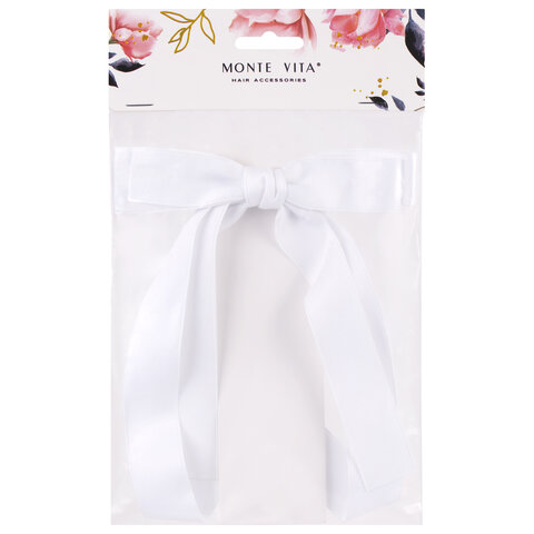 Заколка для волос зажим с бантиком, с длинными хвостиками, белый, MONTE VITA
