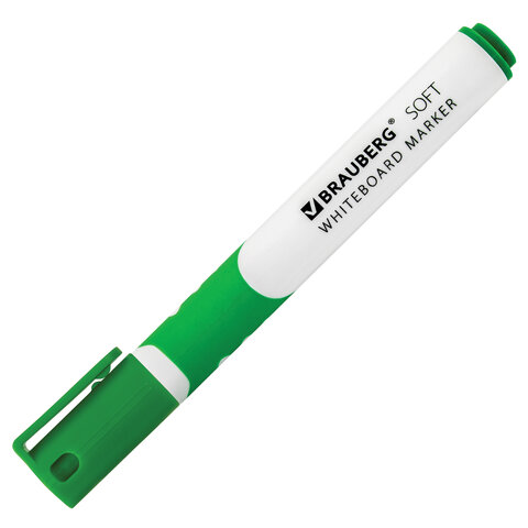 Маркер для доски BRAUBERG SOFT, ЗЕЛЕНЫЙ, резиновая вставка, круглый наконечник, Маркер для доски BRAUBERG SOFT, ЗЕЛЕНЫЙ, резиновая вставка, круглый наконечник,