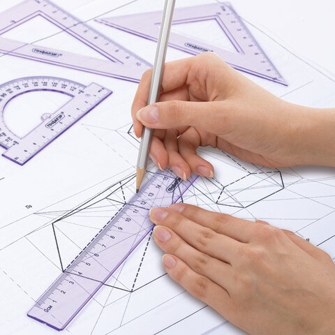 Набор чертежный ПИФАГОР (линейка 16 см, 2 треугольника, транспортир),