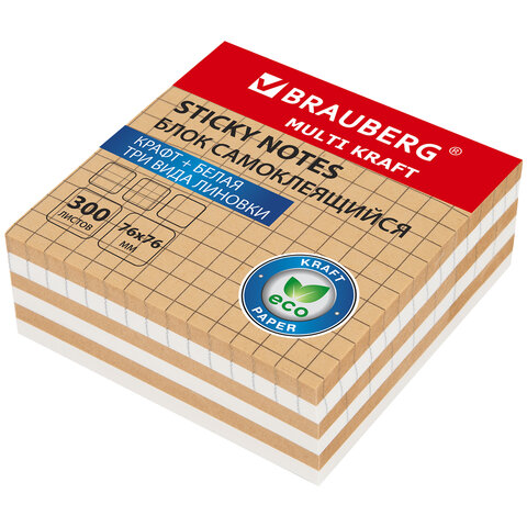 Блок самоклеящийся крафтовый (стикеры) BRAUBERG, MULTI KRAFT 76х76 мм, 300 Блок самоклеящийся крафтовый (стикеры) BRAUBERG, MULTI KRAFT 76х76 мм, 300