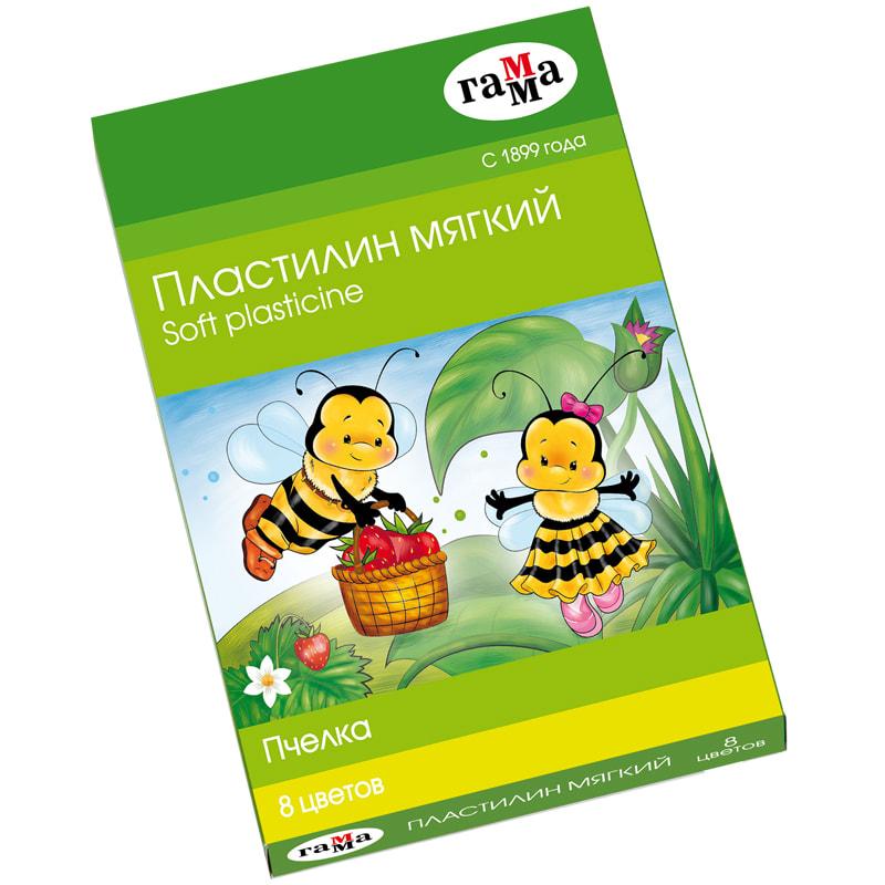 Пластилин Гамма "Пчелка", 08 цветов, восковой, 120г, со стеком, Пластилин Гамма "Пчелка", 08 цветов, восковой, 120г, со стеком,