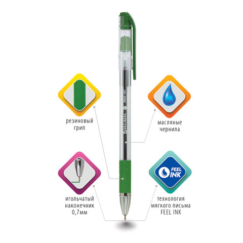 Ручка шариковая масляная с грипом BRAUBERG "Max-Oil", ЗЕЛЕНАЯ, Ручка шариковая масляная с грипом BRAUBERG "Max-Oil", ЗЕЛЕНАЯ,