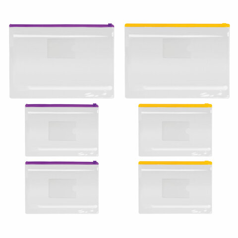 Папка-конверт на молнии, КОМПЛЕКТ 6 штук (А4 - 2 штуки, А5 - 4 штуки), ассорти, Папка-конверт на молнии, КОМПЛЕКТ 6 штук (А4 - 2 штуки, А5 - 4 штуки), ассорти,