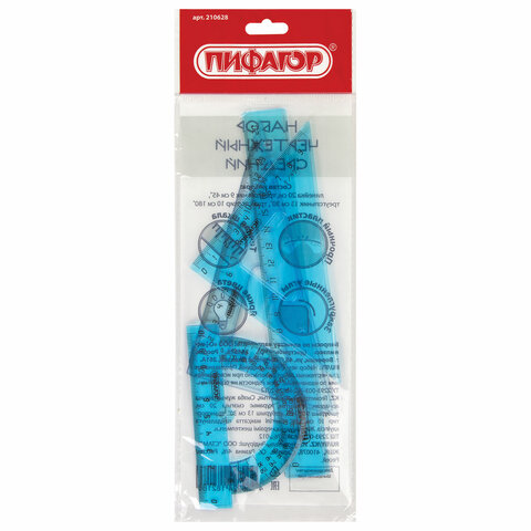 Набор чертежный средний ПИФАГОР (линейка 20 см, 2 треугольника, транспортир), Набор чертежный средний ПИФАГОР (линейка 20 см, 2 треугольника, транспортир),