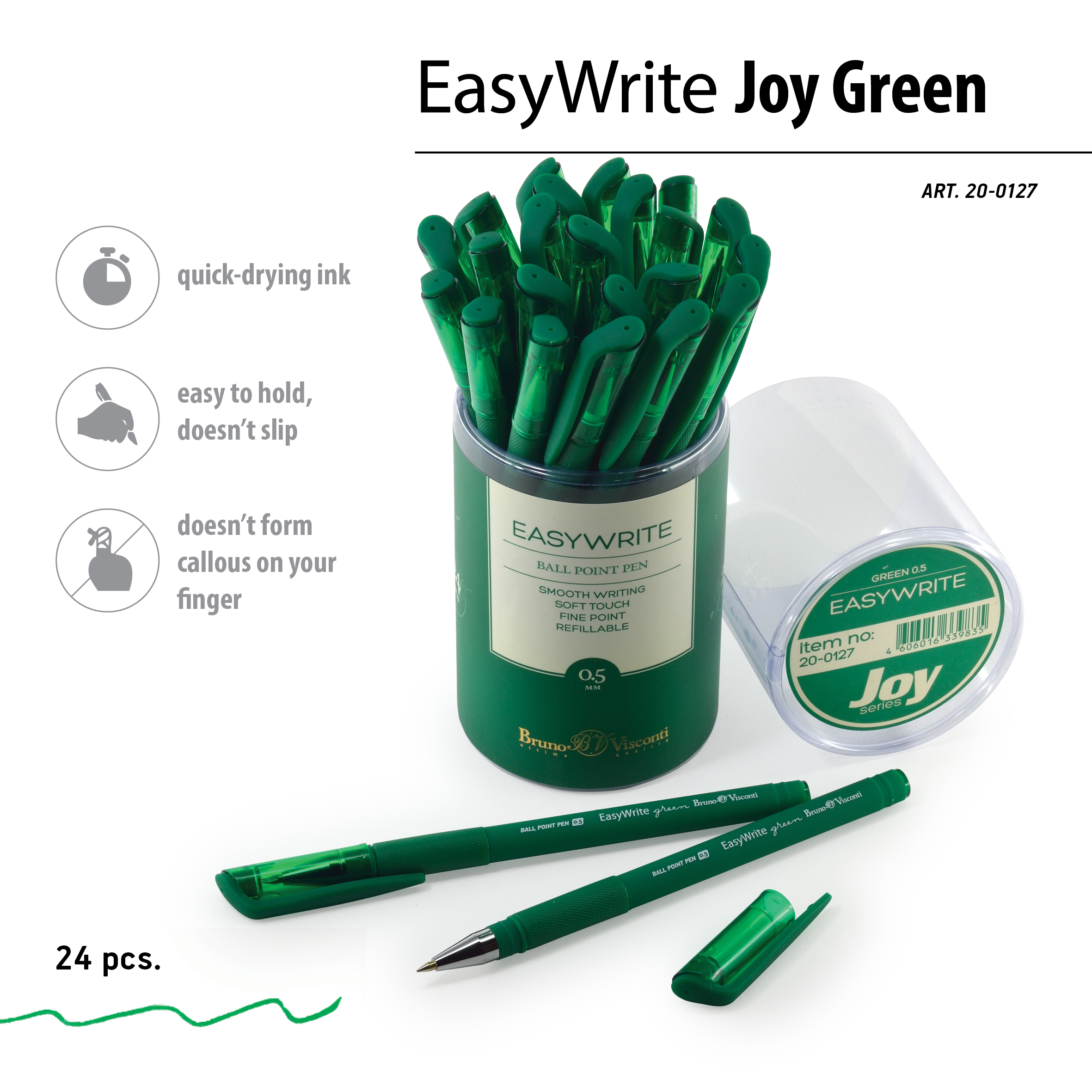 РУЧКА "EasyWrite.Green" ШАРИКОВАЯ 0.5 ММ, ЗЕЛЕНАЯ