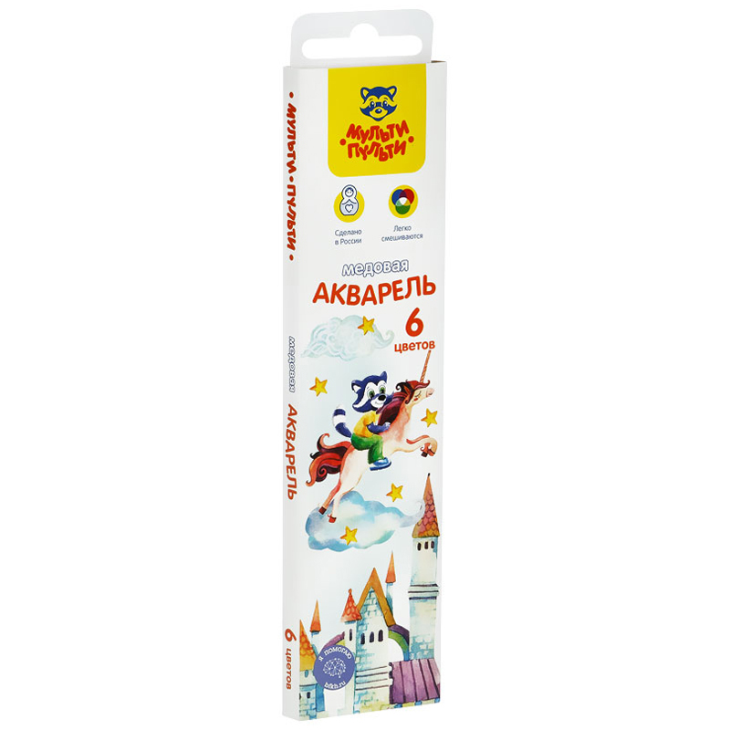 Акварель Мульти-Пульти "Енот в сказке", медовая, 06 цветов, без кисти, Акварель Мульти-Пульти "Енот в сказке", медовая, 06 цветов, без кисти,