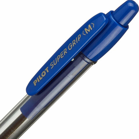 Ручка шариковая автоматическая с грипом PILOT Super Grip, СИНЯЯ, 1 мм, линия