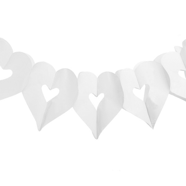 Бумажное украшение Гирлянда Сердечки 18х17см 4м белая G20052 Бумажное украшение Гирлянда Сердечки 18х17см 4м белая G20052