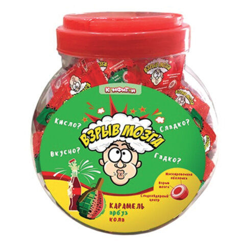 Карамель "ВЗРЫВ МОЗГА" ассорти 2 вкуса (кола, арбуз), 3 г, КОНФИТОЙ,