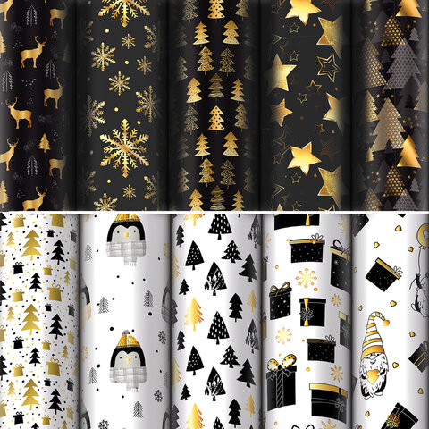 Бумага упаковочная новогодняя "Black.Gold.White", 70х100 см, 10 Бумага упаковочная новогодняя "Black.Gold.White", 70х100 см, 10
