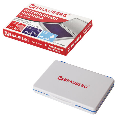 Штемпельная подушка BRAUBERG, 120х90 мм (рабочая поверхность 110х70 мм), синяя