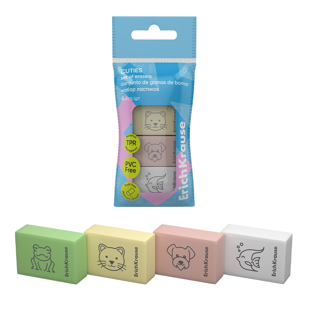 Набор из 4 ластиков ErichKrause Cuties (в пакете) Набор из 4 ластиков ErichKrause Cuties (в пакете)