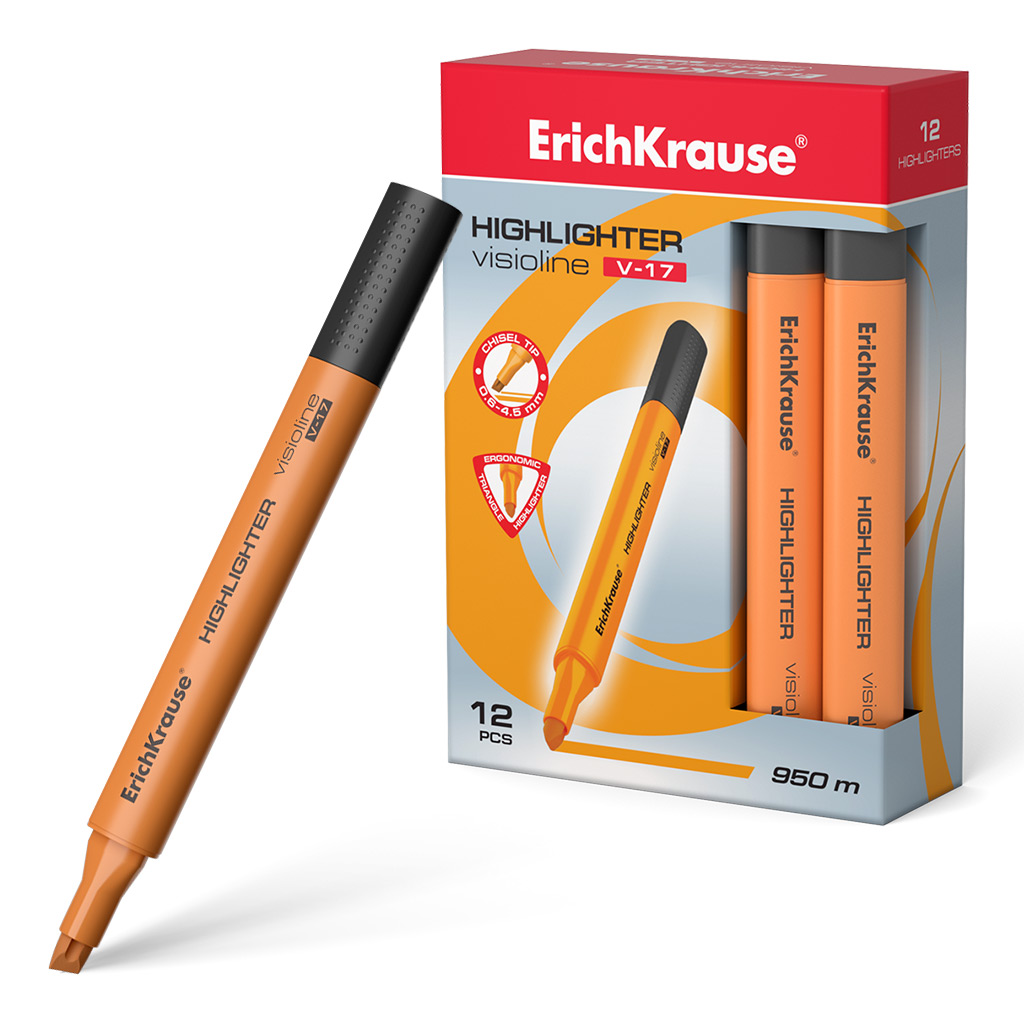 Текстмаркер ErichKrause® Visioline V-17, цвет чернил оранжевый (в коробке по 12 Текстмаркер ErichKrause® Visioline V-17, цвет чернил оранжевый (в коробке по 12