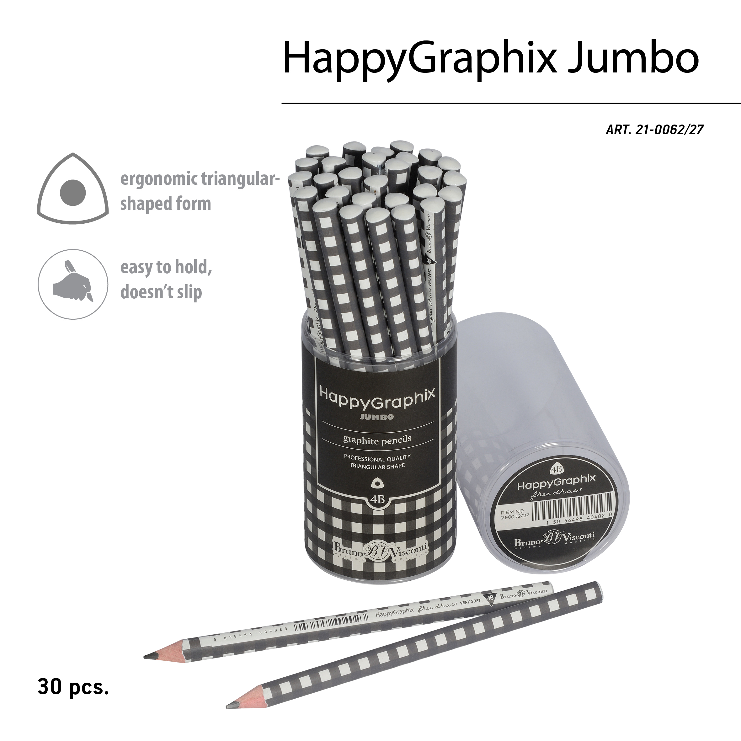 КАРАНДАШ ЧЕРНОГРАФИТОВЫЙ "HappyGraphix Jumbo. Монохром. Клетка" 4В,