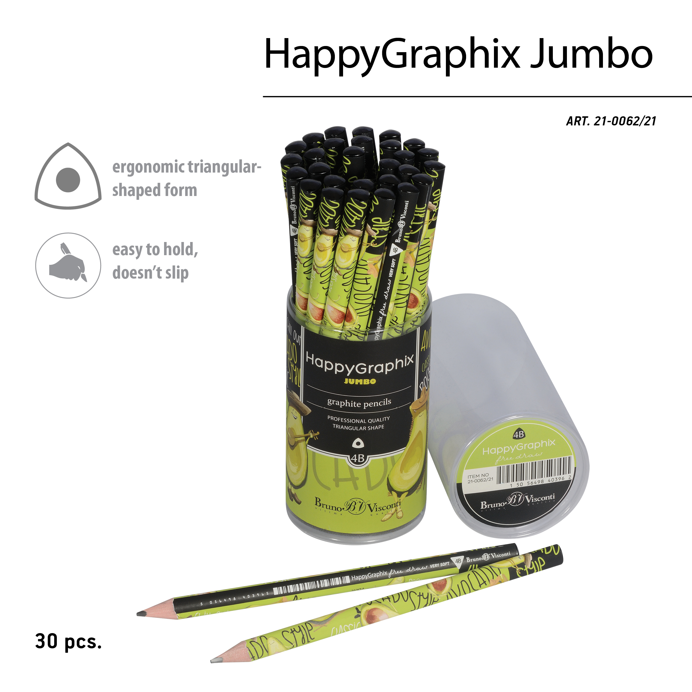 КАРАНДАШ ЧЕРНОГРАФИТОВЫЙ "HappyGraphix Jumbo. Avocado style. Yoga КАРАНДАШ ЧЕРНОГРАФИТОВЫЙ "HappyGraphix Jumbo. Avocado style. Yoga