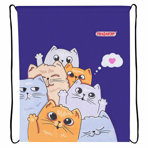 Мешок для обуви ПИФАГОР, 1 отделение, 42х34 см, "Cats greetings", Мешок для обуви ПИФАГОР, 1 отделение, 42х34 см, "Cats greetings",