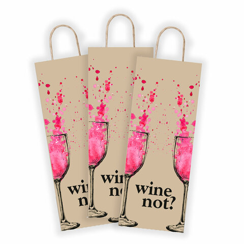 Крафт-пакет бумажный "Wine not?" 15х8х39 см, с кручеными ручками, Крафт-пакет бумажный "Wine not?" 15х8х39 см, с кручеными ручками,