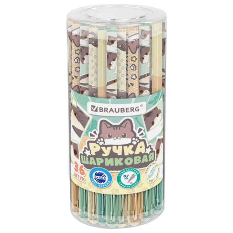 Ручка шариковая с принтом BRAUBERG "МИЛЫЕ КОТЫ", СИНЯЯ, SOFT TOUCH