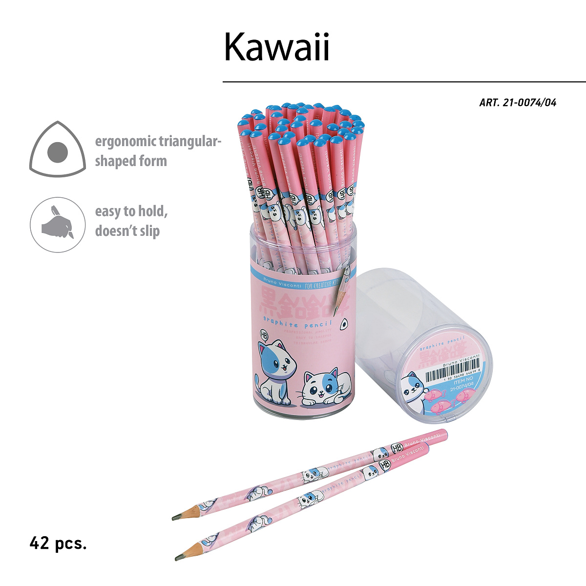 КАРАНДАШ ЧЕРНОГРАФИТОВЫЙ "Kawaii Animals. Котик" НВ (пластиковый