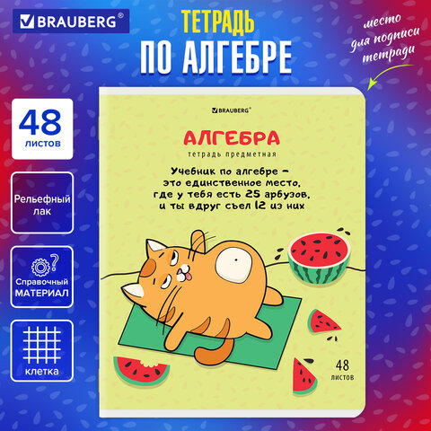 Тетрадь предметная "КОТ-ЭНТУЗИАСТ" 48 л., TWIN-лак, АЛГЕБРА, клетка, Тетрадь предметная "КОТ-ЭНТУЗИАСТ" 48 л., TWIN-лак, АЛГЕБРА, клетка,