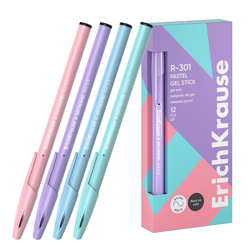 Ручка гелевая ErichKrause R-301 Gel Stick Pastel 0.5, цвет чернил черный (в Ручка гелевая ErichKrause R-301 Gel Stick Pastel 0.5, цвет чернил черный (в