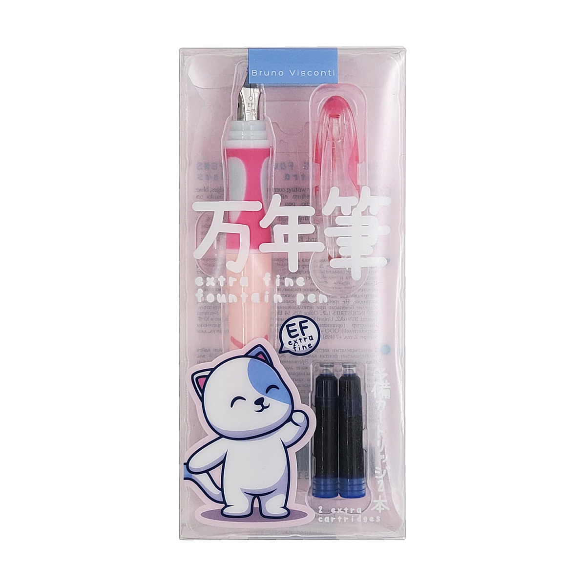 РУЧКА "KAWAII ANIMALS" ПЕРЬЕВАЯ, С ДВУМЯ КАРТРИДЖАМИ, 0.38 ММ, СИНЯЯ