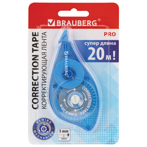 Корректирующая лента BRAUBERG PRO, 5 мм х 20 м, механизм перемотки, корпус Корректирующая лента BRAUBERG PRO, 5 мм х 20 м, механизм перемотки, корпус