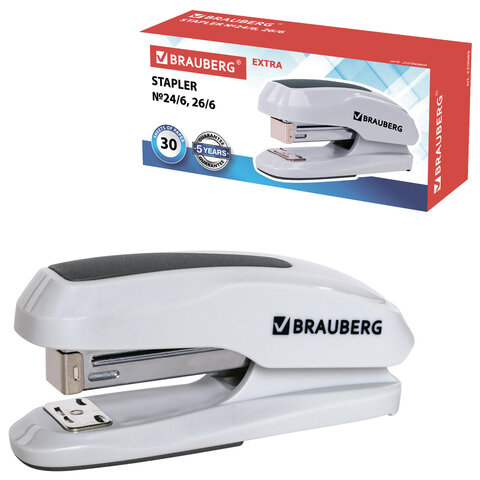 Степлер №24/6, 26/6 BRAUBERG "Extra", до 30 листов, серый, 229089 Степлер №24/6, 26/6 BRAUBERG "Extra", до 30 листов, серый, 229089
