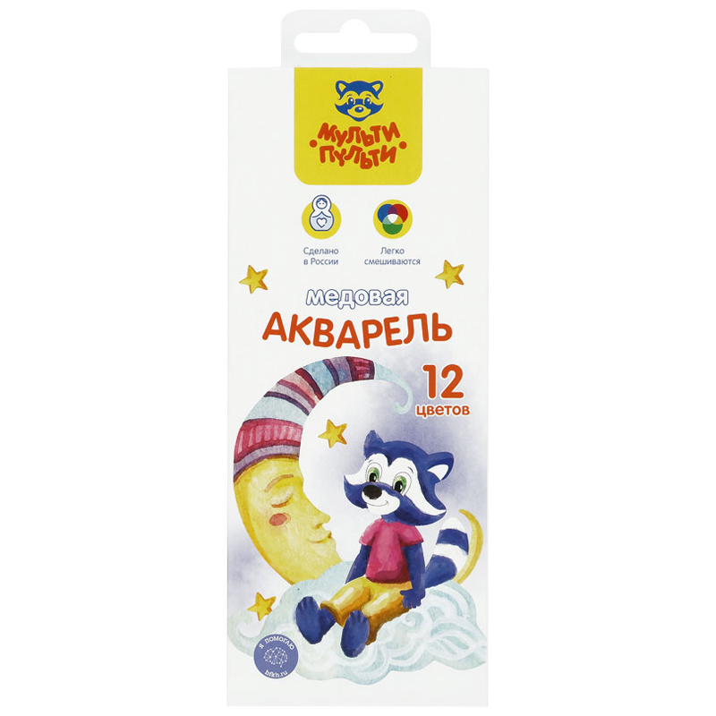 Акварель Мульти-Пульти "Енот в сказке", медовая, 12 цветов, без кисти,