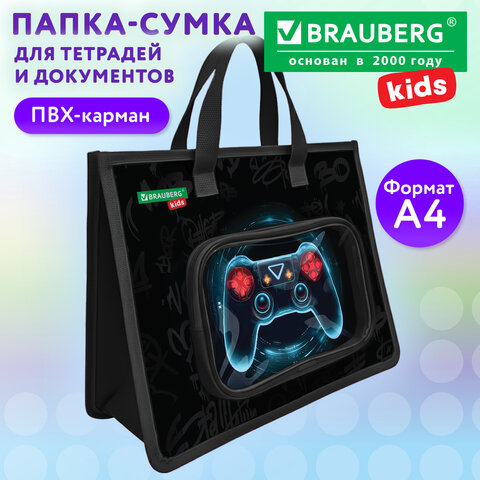 Папка на молнии с ручками BRAUBERG KIDS А4, 1 отделение, дополнительные карманы, Папка на молнии с ручками BRAUBERG KIDS А4, 1 отделение, дополнительные карманы,