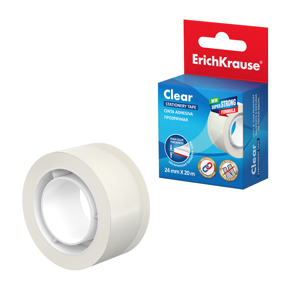 Клейкая лента ErichKrause Clear, прозрачная, 24ммх20м (в коробке по 1 штуке) Клейкая лента ErichKrause Clear, прозрачная, 24ммх20м (в коробке по 1 штуке)