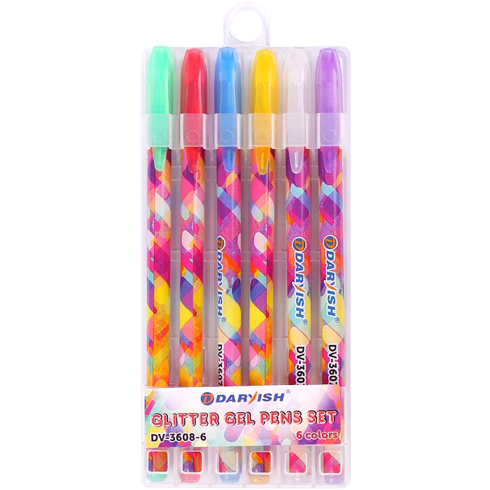 Набор ручек гелевых 6цв. "Darvish" с блёстками, в пласт.пенале, Набор ручек гелевых 6цв. "Darvish" с блёстками, в пласт.пенале,