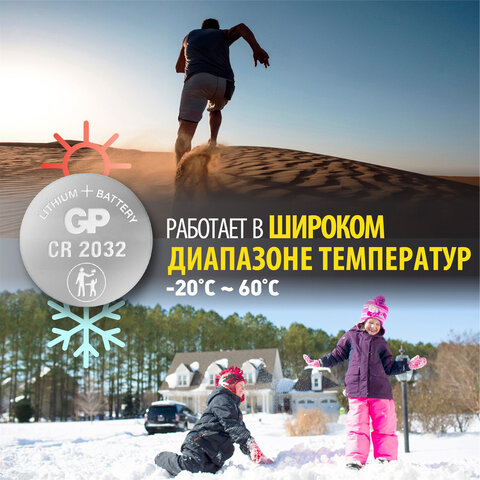 Батарейка GP Lithium CR2032, литиевая, 2 шт., блистер, CR2032-2CRU2