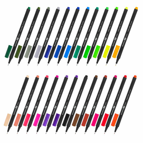 Ручки капиллярные (линеры), 24 ЦВЕТА, BRAUBERG ART, CLASSIC, трехгранные,